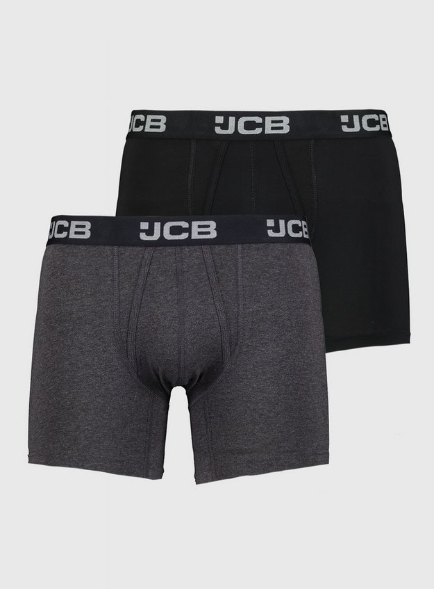 JCB Mens Boxer Trunks Cotton Rich A Front Pouch Black 2 Pack 