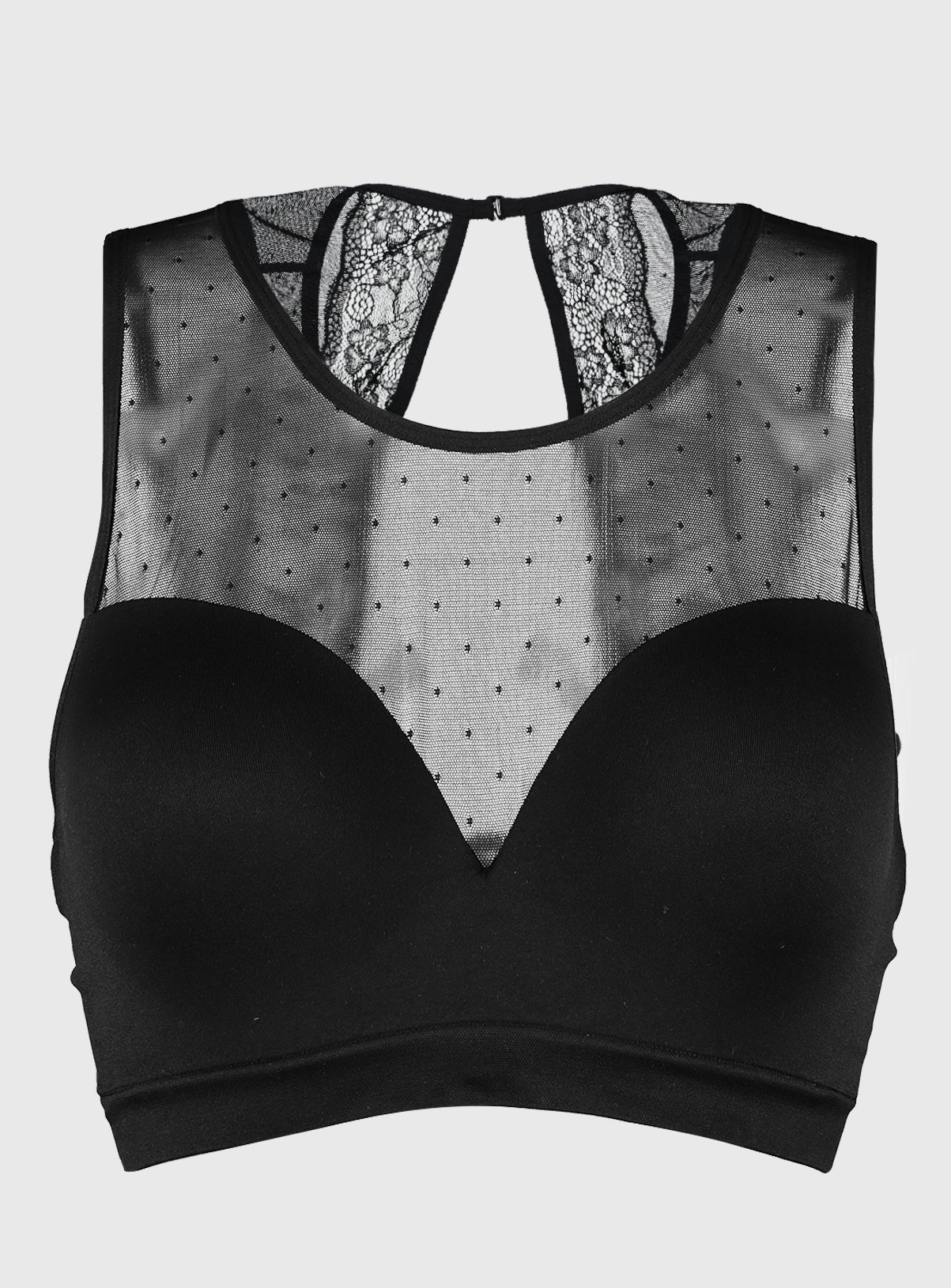 Black Spot Mesh Seamless Stretch High Neck Bra Review