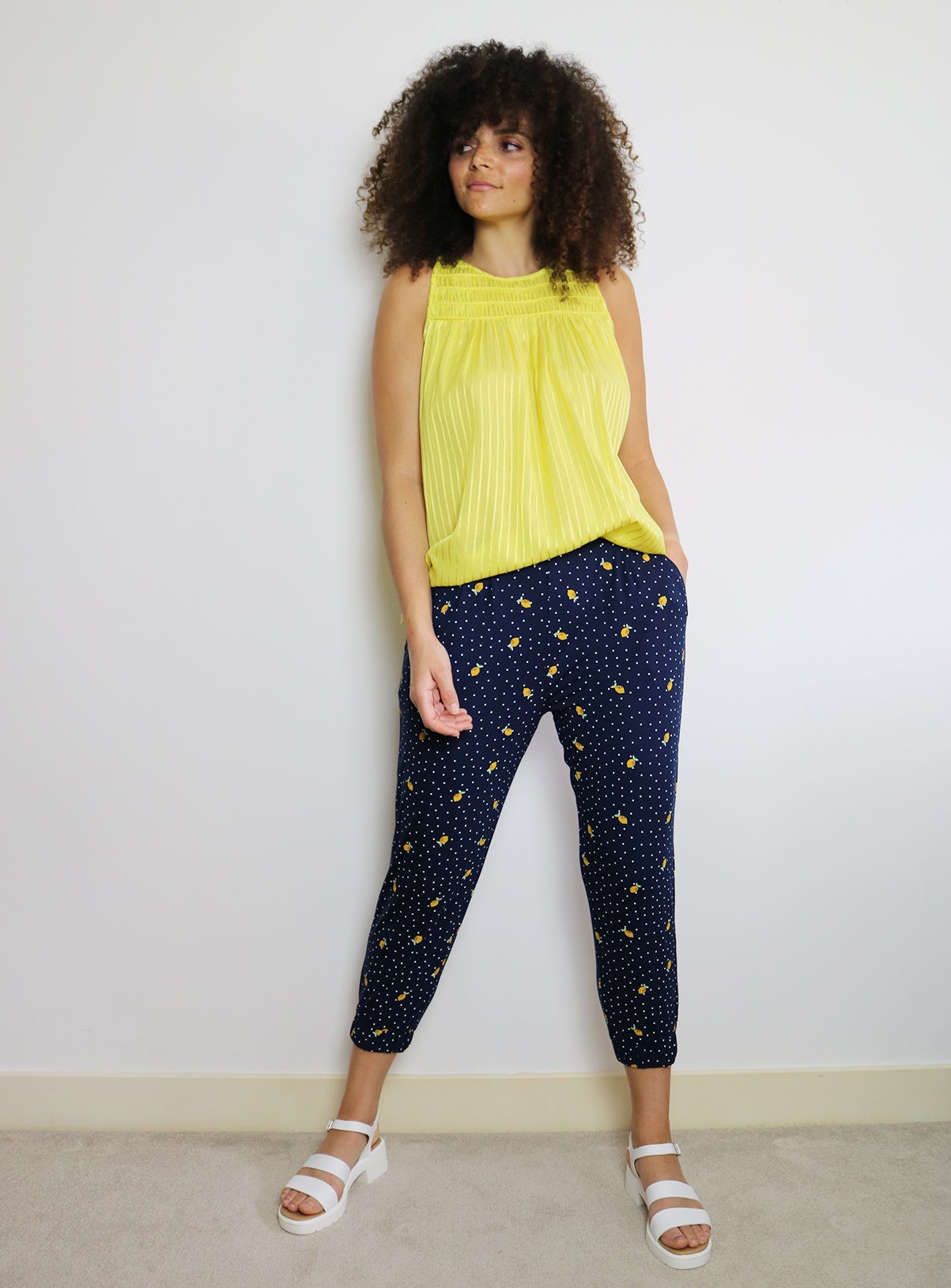 navy spotty trousers