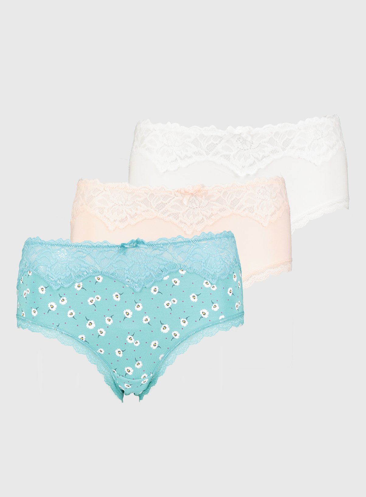 Turquoise Floral Print, Pink & White Midi Knickers 3 Pack - Review