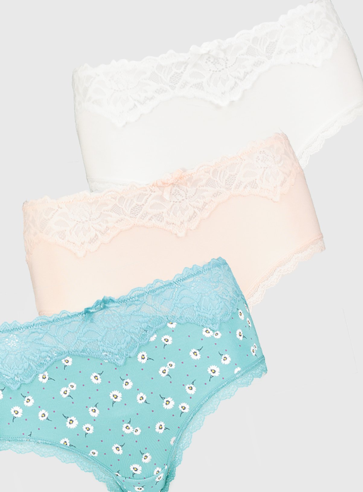 Turquoise Floral Print, Pink & White Midi Knickers 3 Pack - Review