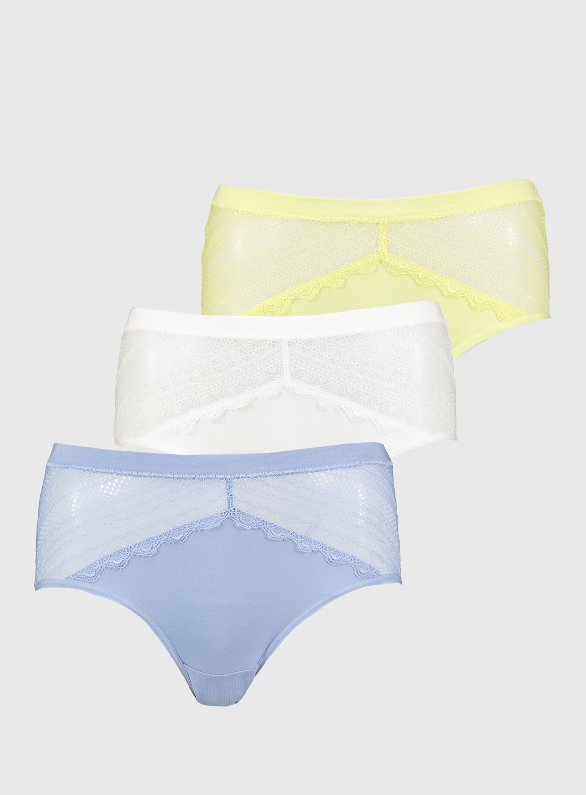 Lime Green, Blue & White Lace Front Midi Knickers 3 Pack Review