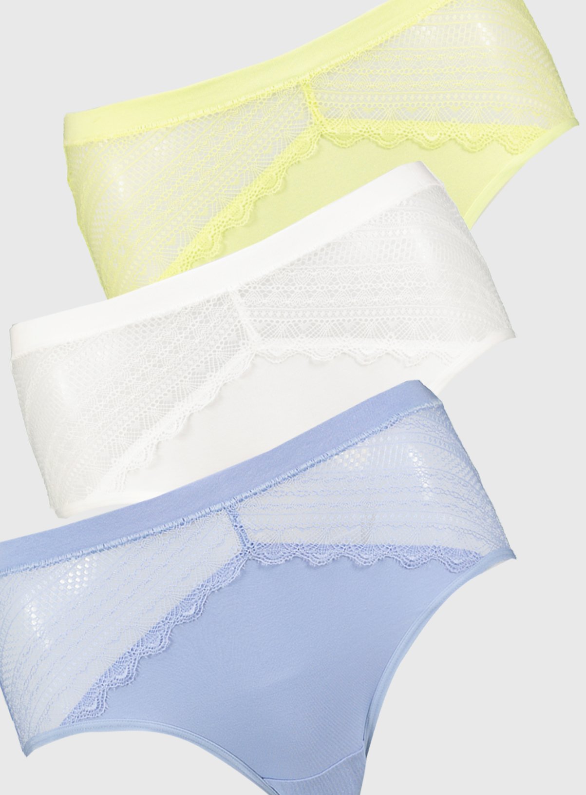 Lime Green, Blue & White Lace Front Midi Knickers 3 Pack Review