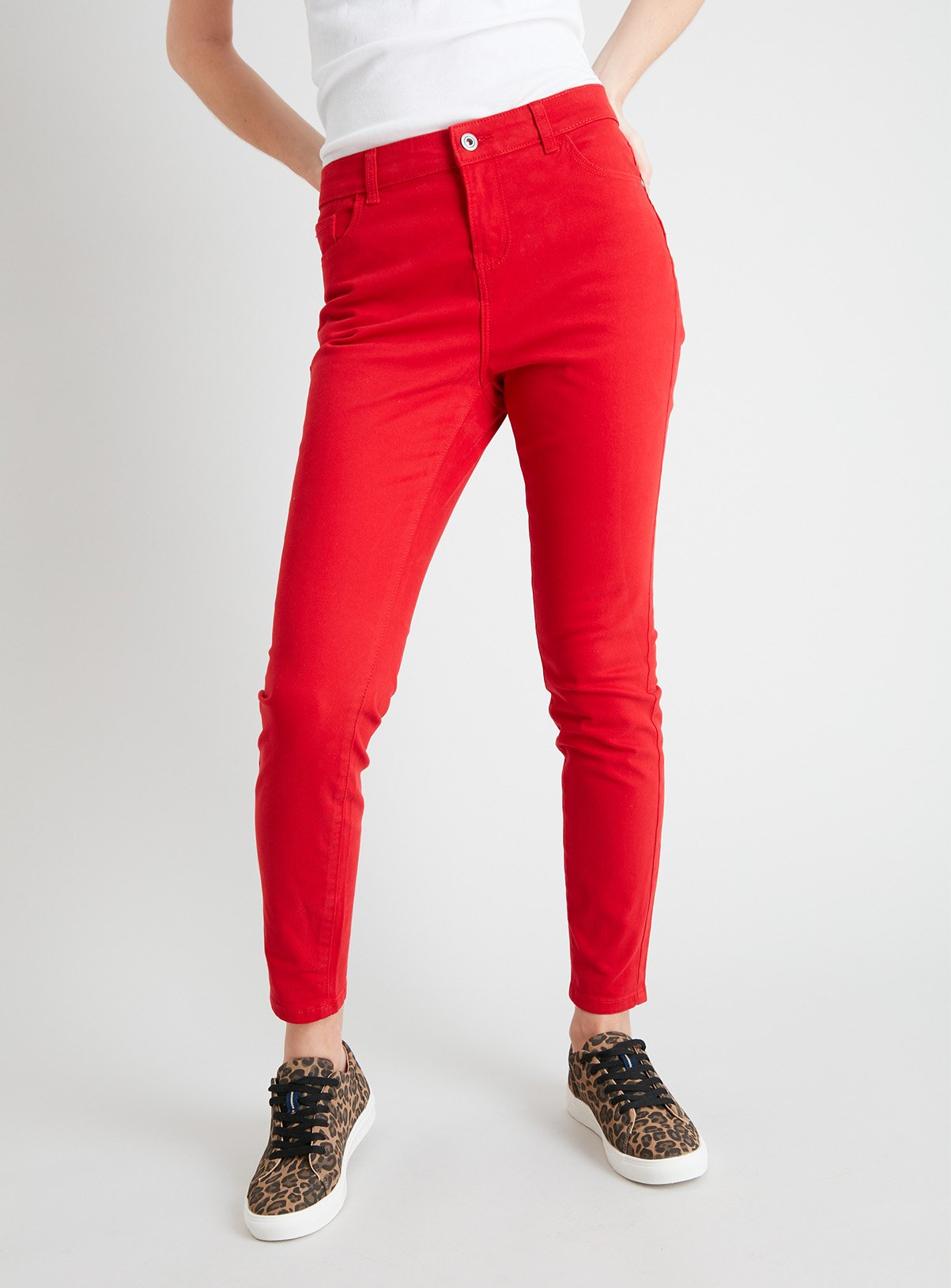 bright red skinny jeans