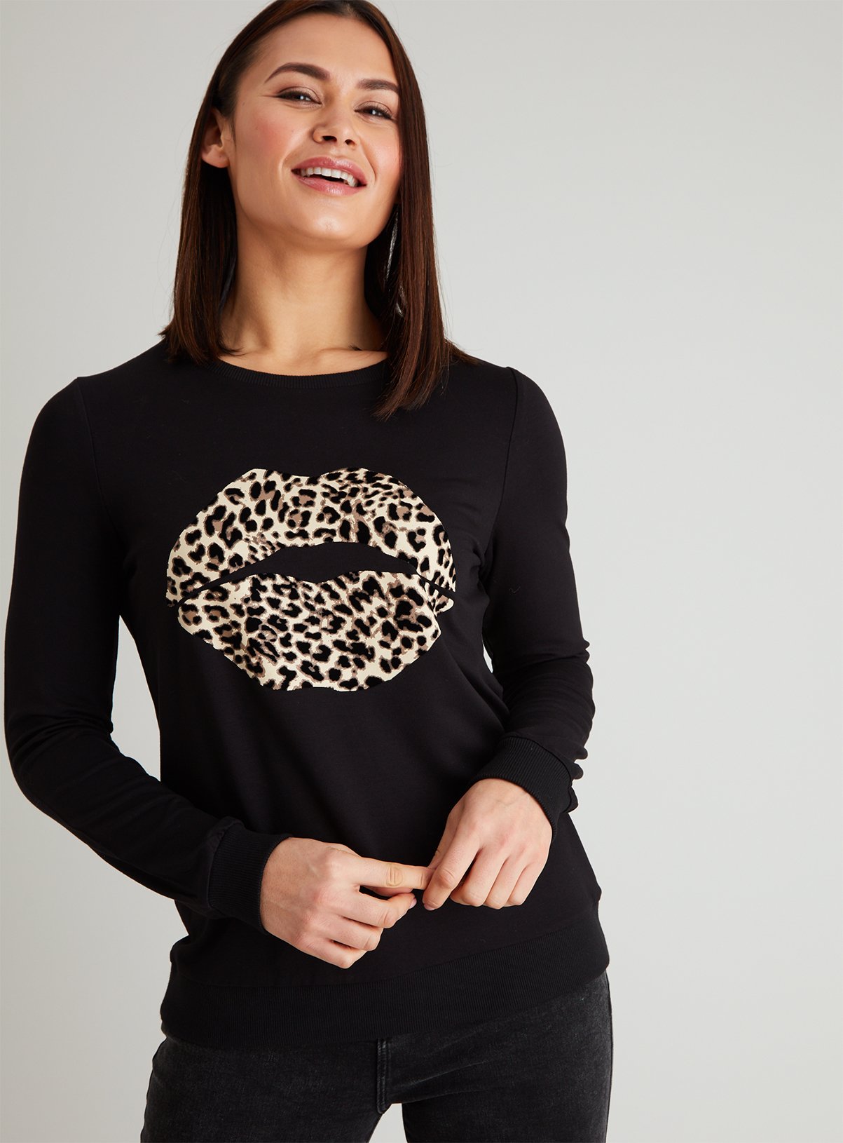 black and leopard print sweatshirt