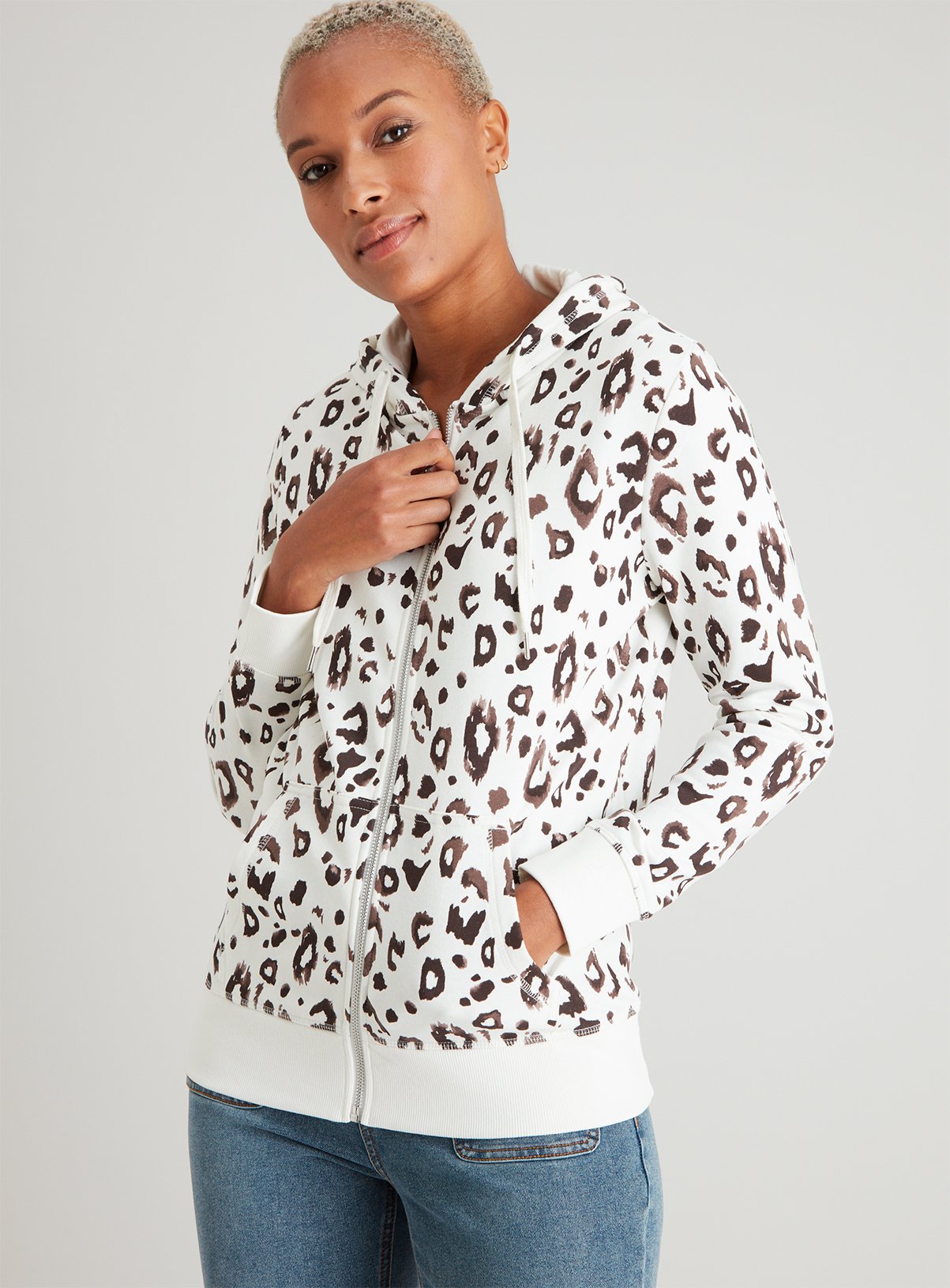leopard print zip up hoodie