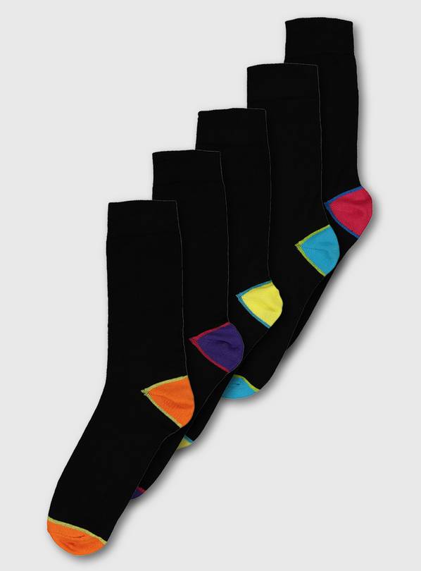 Buy Black Two Tone Brights Stay Fresh Socks 5 Pack - 6-8.5 | Multipacks ...