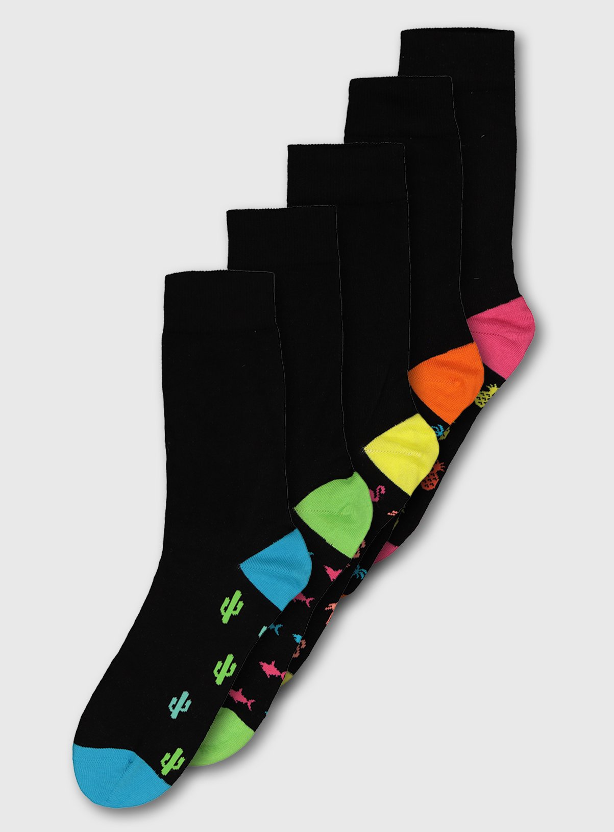 Black Tropical Print Stay Fresh Socks 5 Pack Review