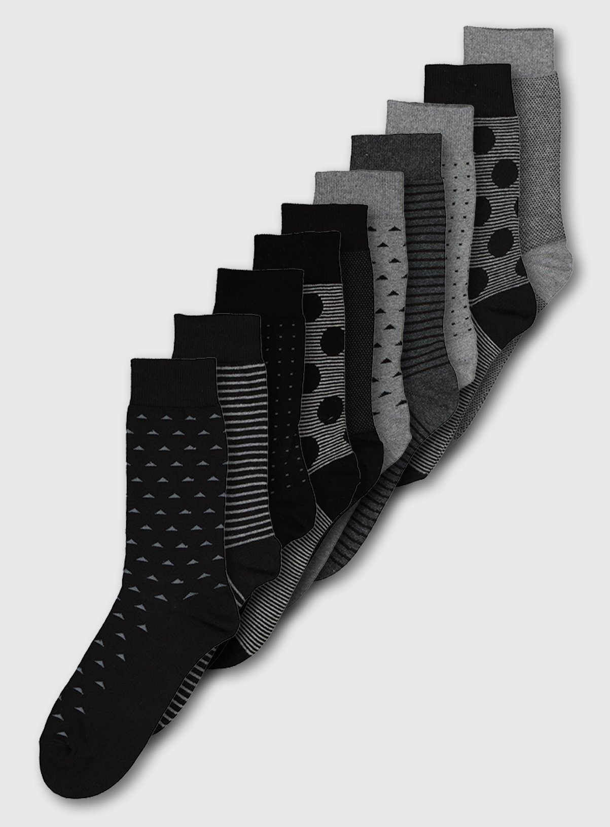 Black & Grey Geo Print Stay Fresh Socks 10 Pack Review