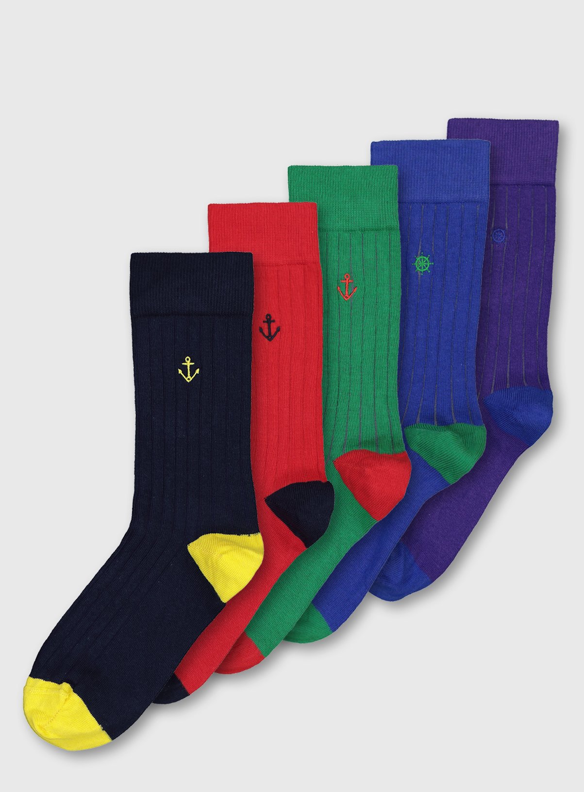 Multicoloured Nautical Embroidery Rib Trouser Socks 5 Pack - Review