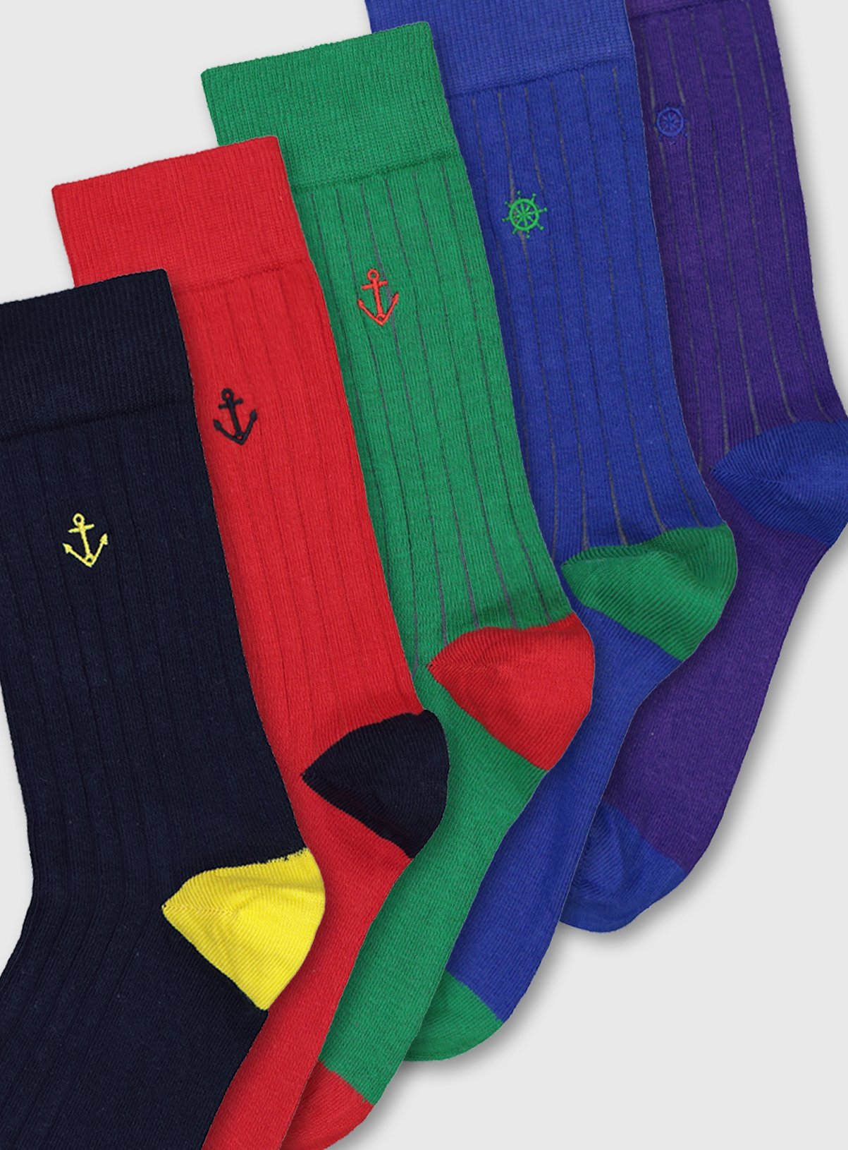 Multicoloured Nautical Embroidery Rib Trouser Socks 5 Pack - Review