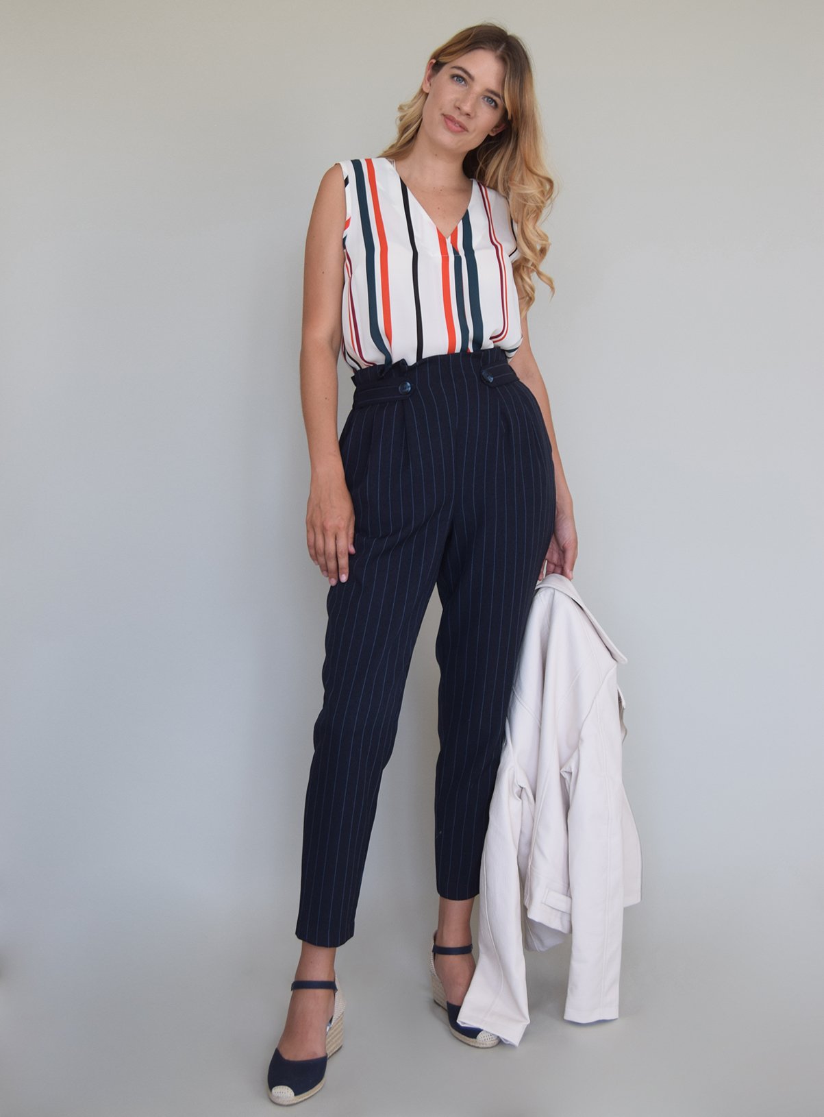 Navy Pinstripe Paperbag Waist Trousers Review