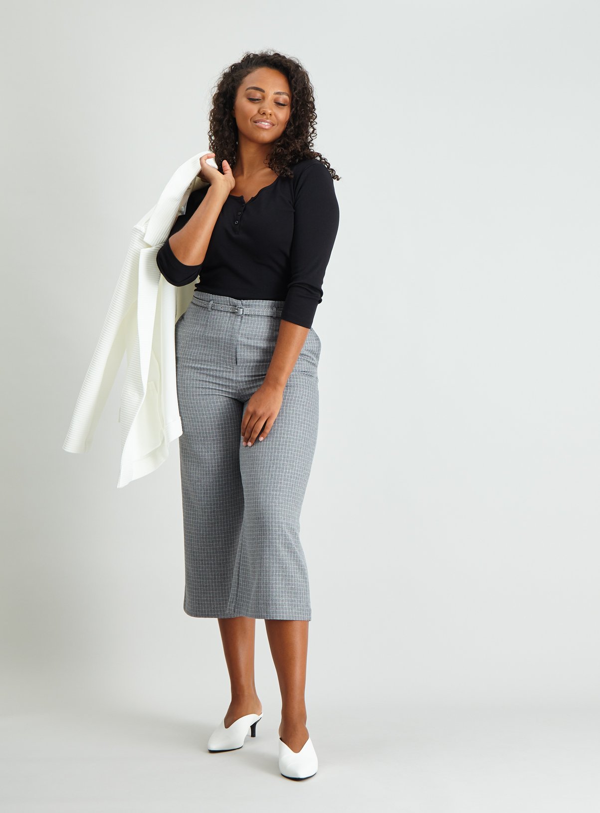 Grey Check Wide Leg Cropped Trouser Review