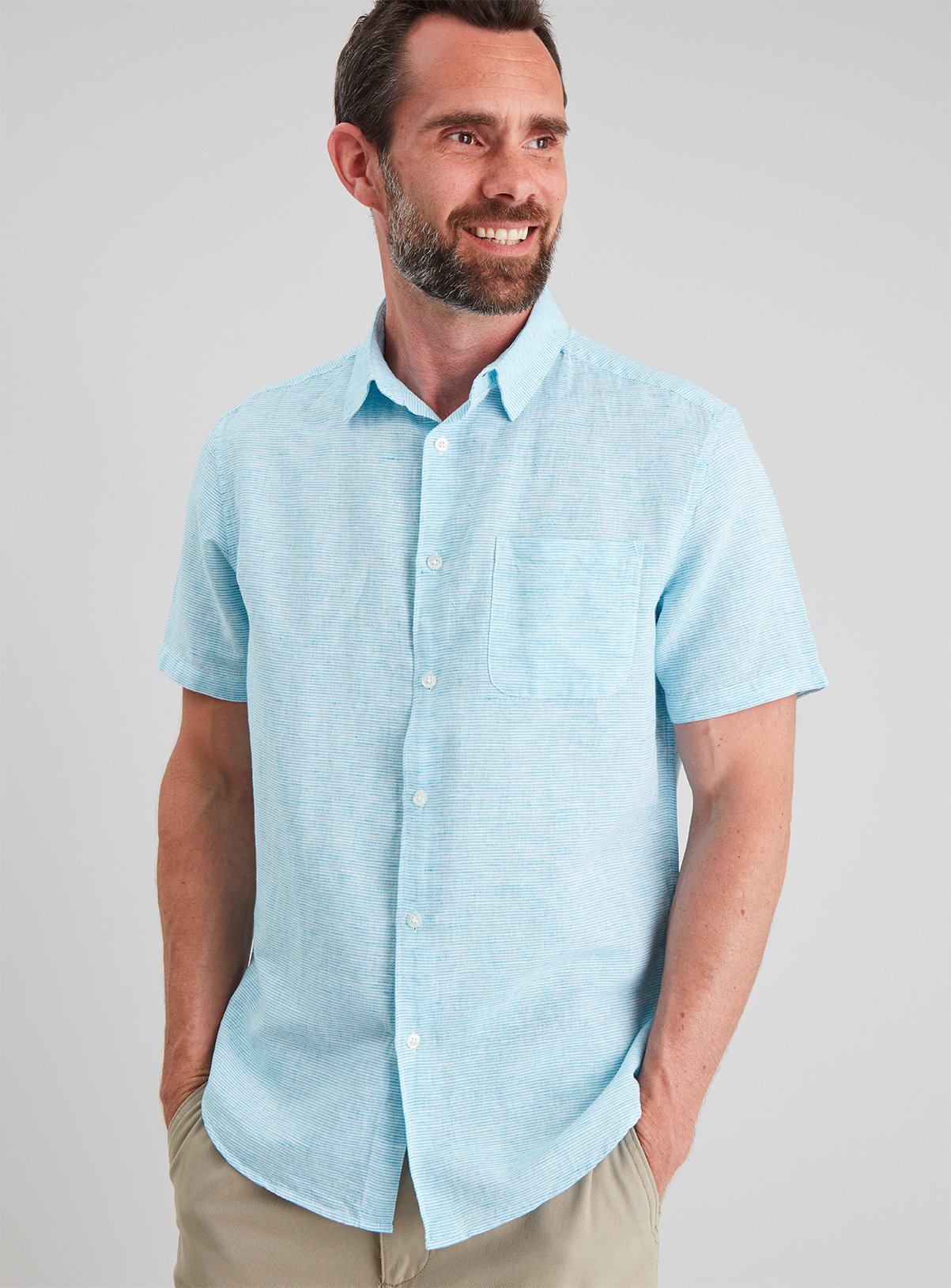 Teal Fine Stripe Linen-Rich Regular Fit Shirt Review