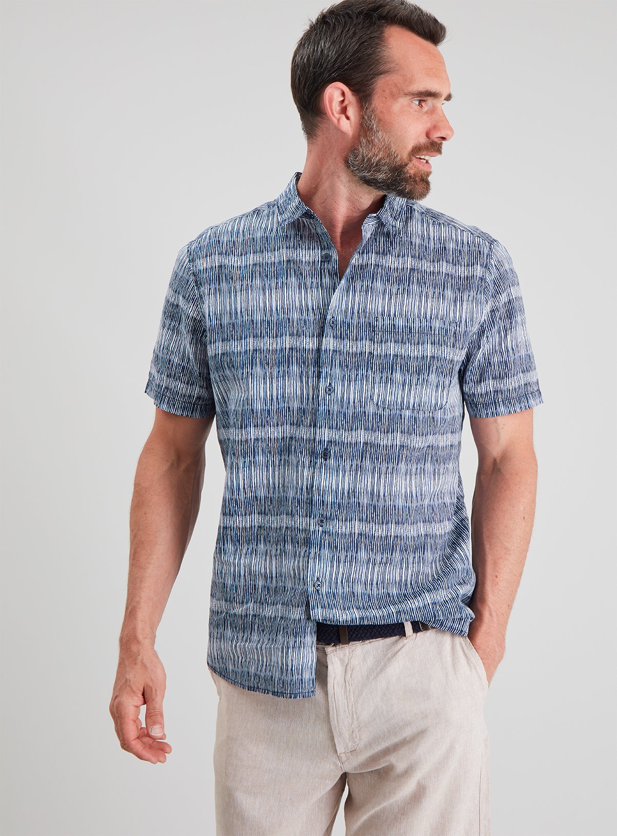 Navy Bamboo Print Regular Fit Short Sleeve Shirt Review