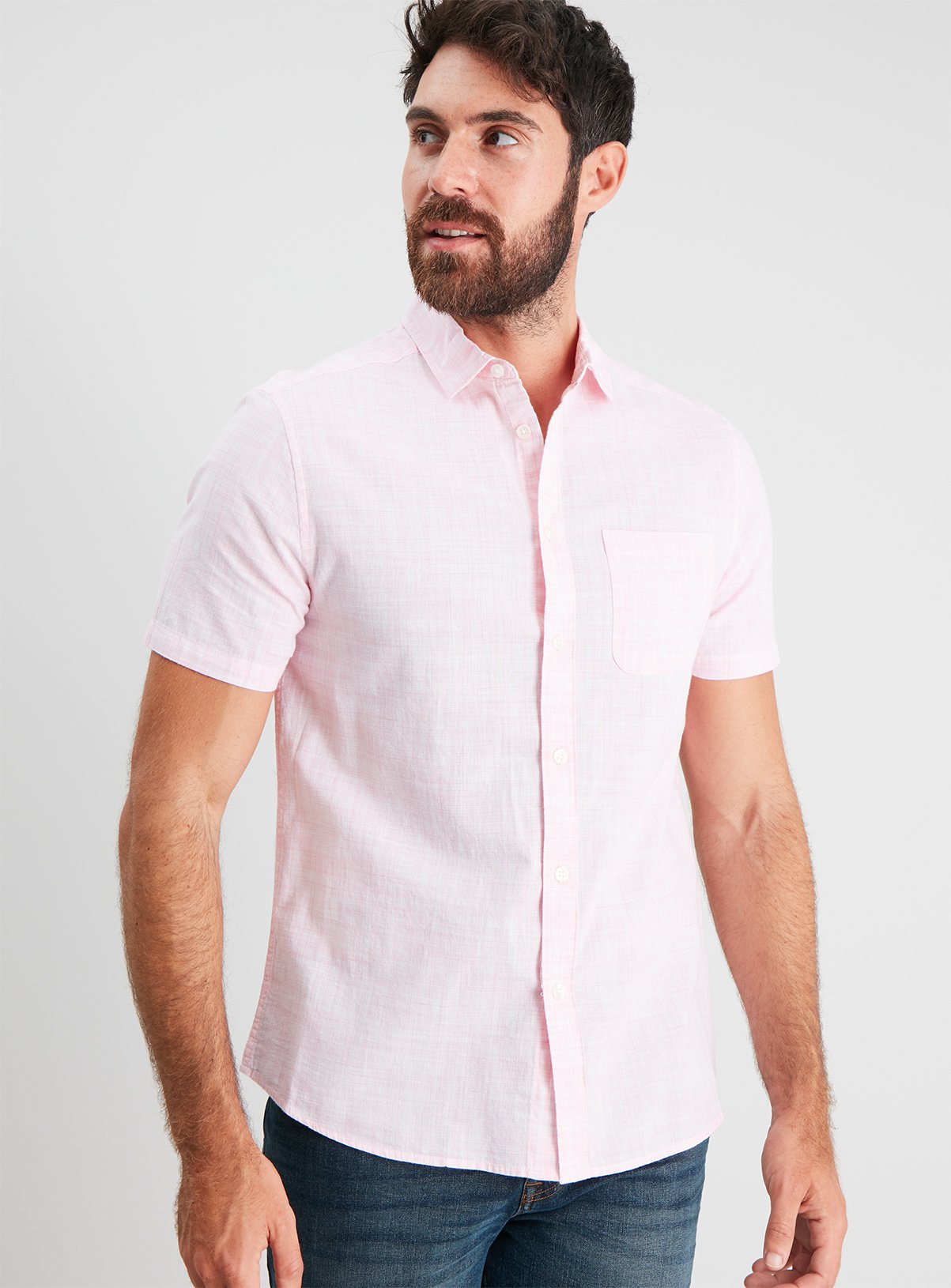 Pink Textured Regular Fit Short Sleeve Shirt Review