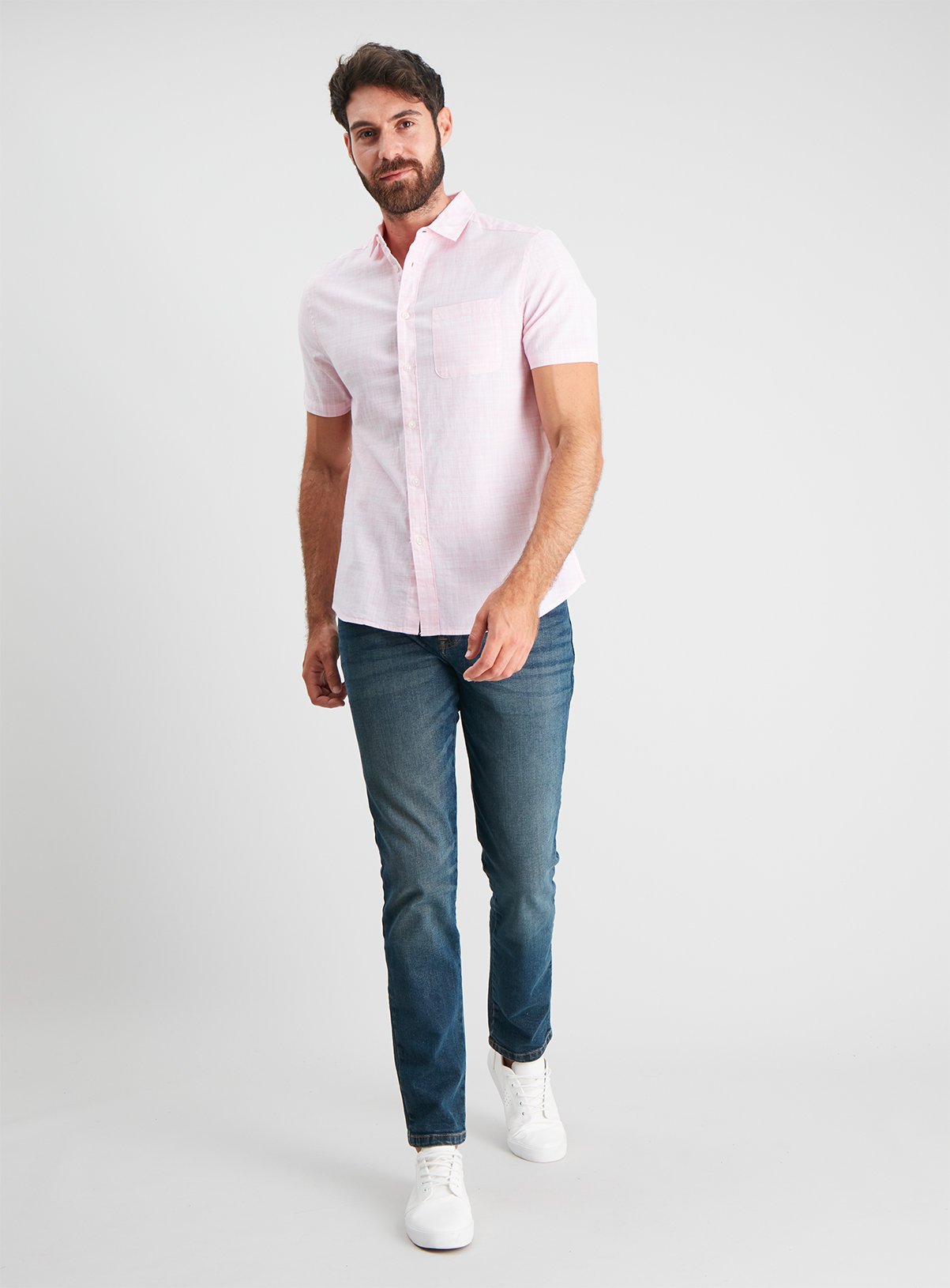 Pink Textured Regular Fit Short Sleeve Shirt Review