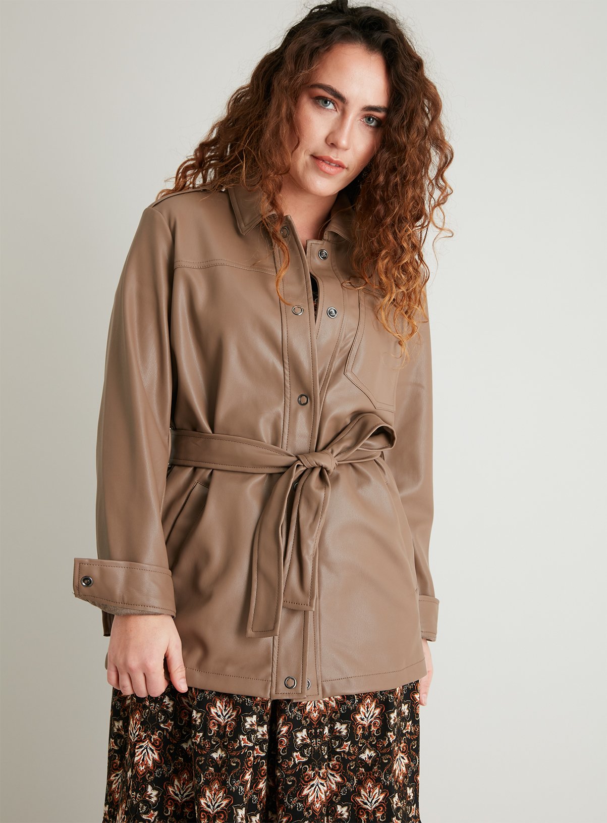 Taupe Faux Leather Belted Jacket Review