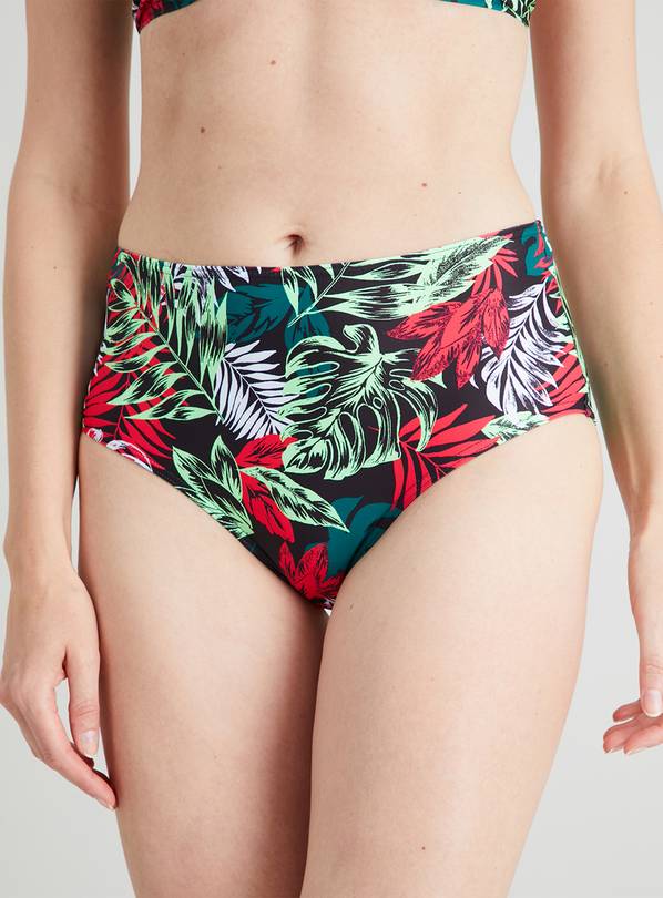 Tropical Print High Waisted Bikini Bottoms - 6