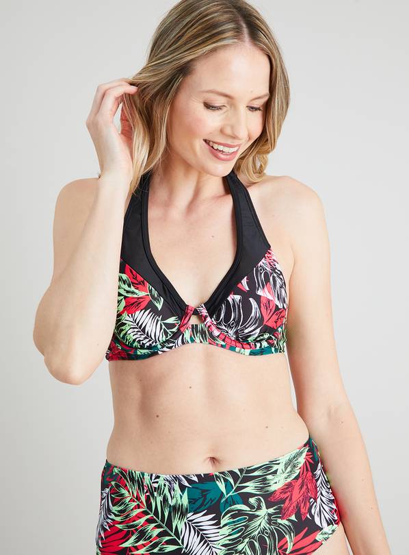 Tropical Print Halter Neck Bikini Top - 32A