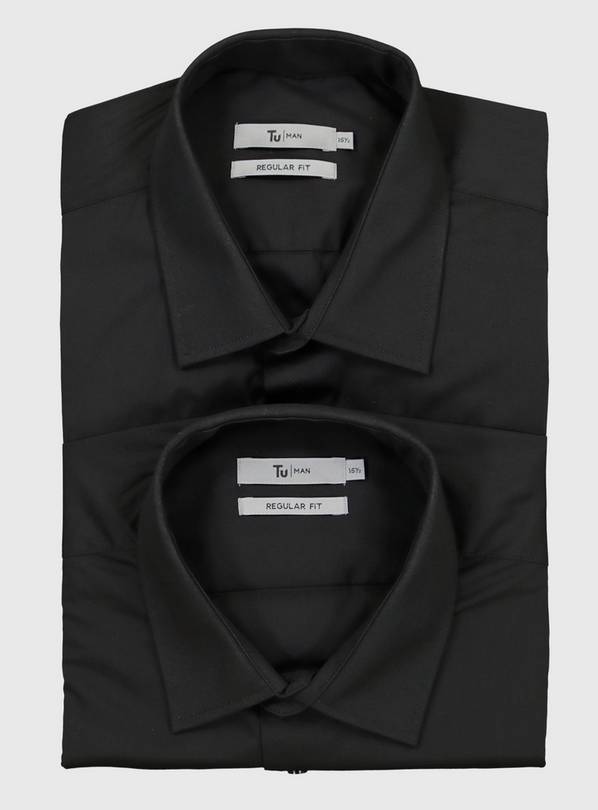 Black Regular Fit Long Sleeve Shirts 2 Pack - 14.5