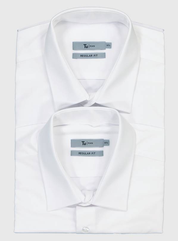 White Easy Iron Regular Fit Short Sleeve Shirt 2 Pack - 19.5