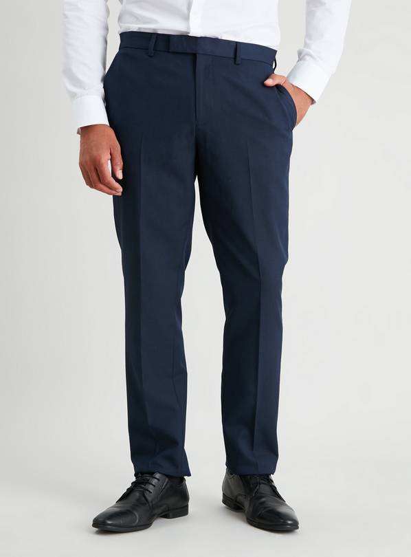 Navy Textured Slim Fit Suit Trousers - W42 L29