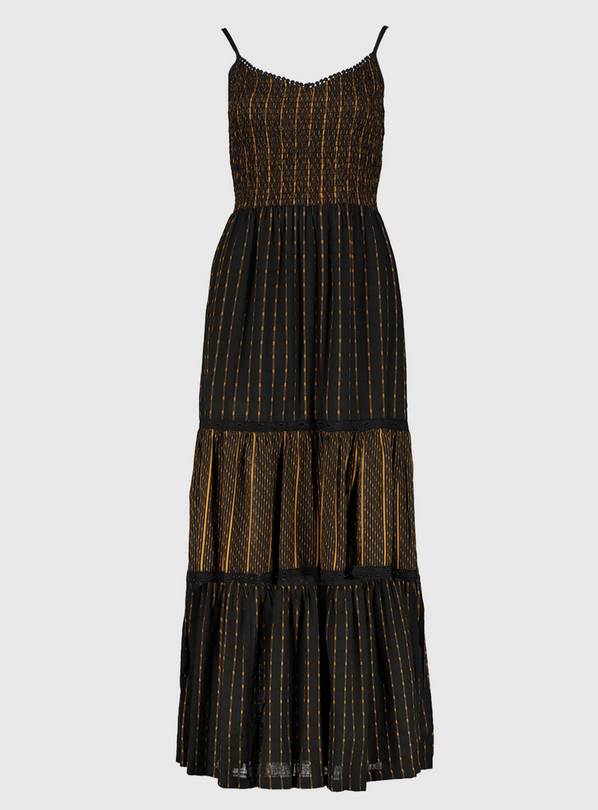 PETITE Black & Gold Tiered Maxi Dress - 20