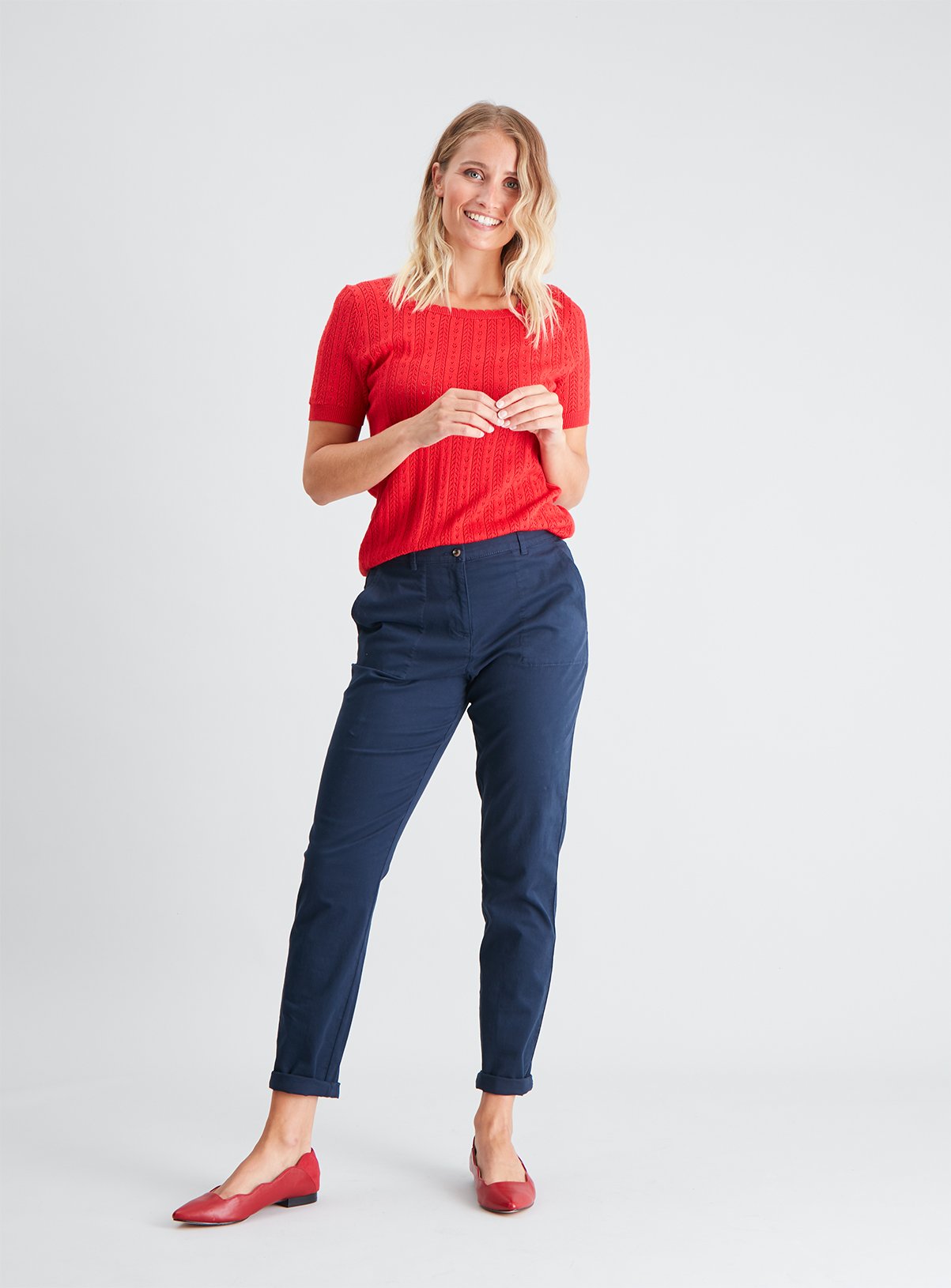 Red Square Neck Pointelle Top With Linen Review