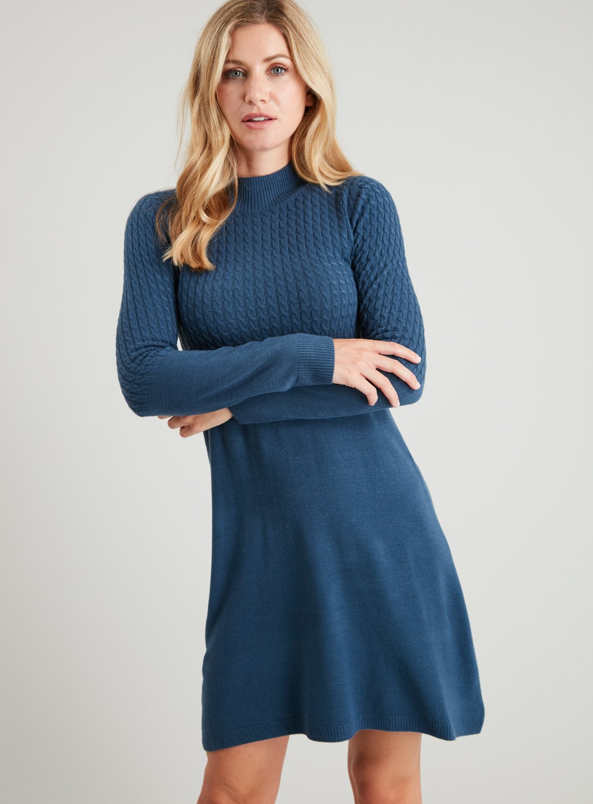 Blue Cable Knit Yoke Jumper Dress Review