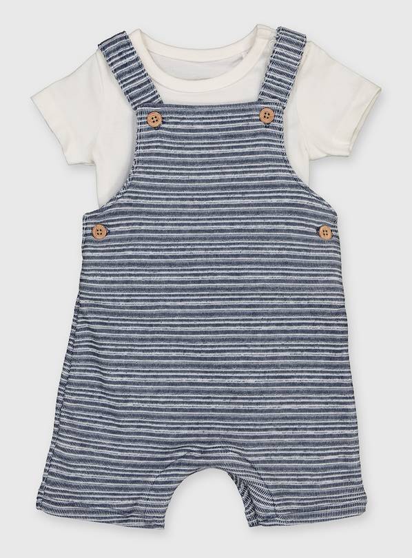 Buy Navy Textured Dungarees & Bodysuit - 9-12 months ...