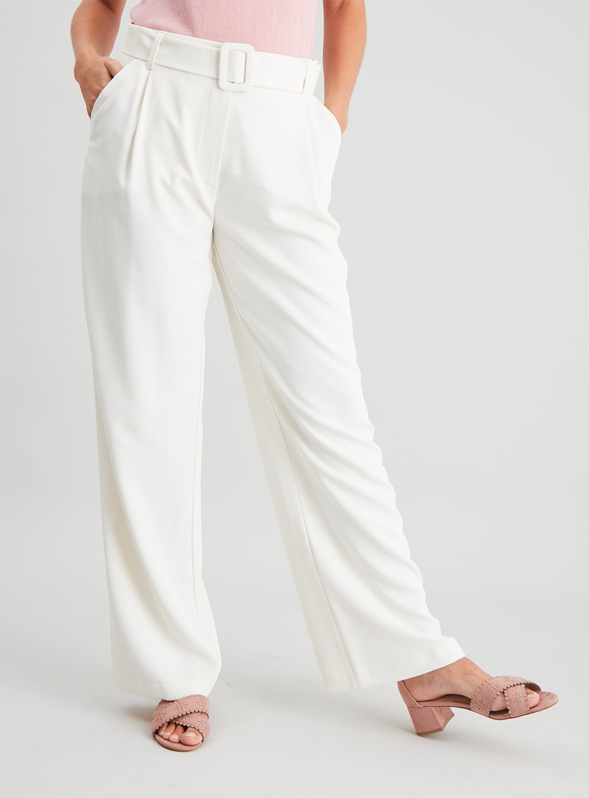 Cream Buckle Detail Wide Leg Trouser Review