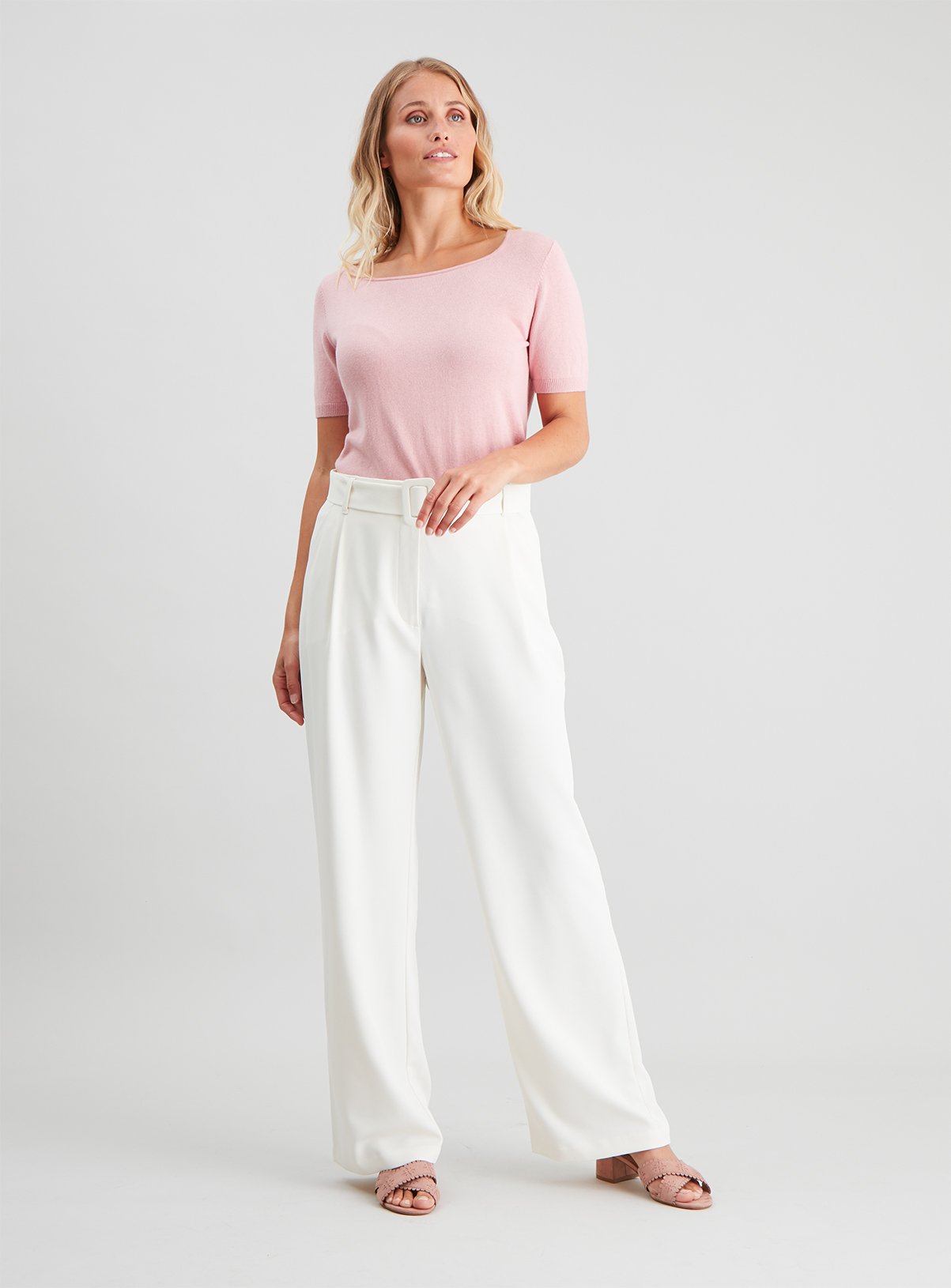 Cream Buckle Detail Wide Leg Trouser Review