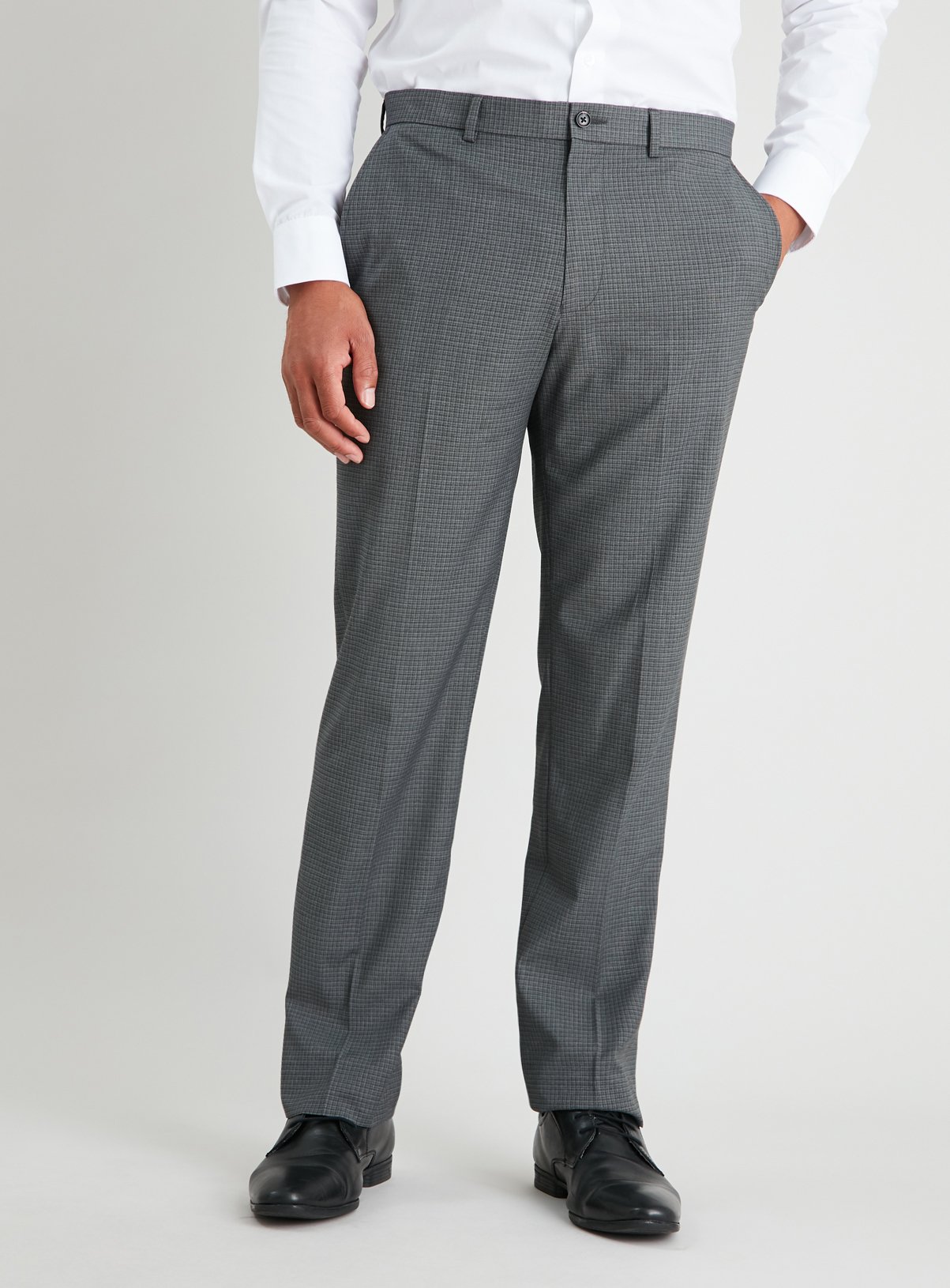 Grey Grid Check Regular Fit Trousers With Stretch Review