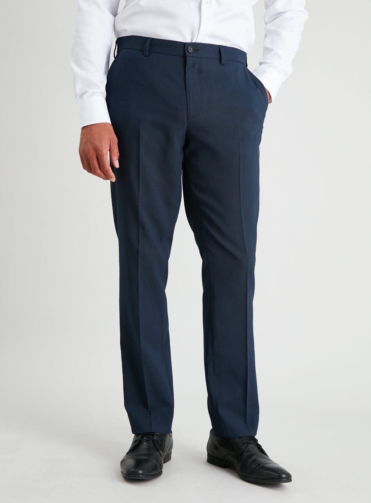 Navy Micro Grid Check Slim Fit Trousers With Stretch Review