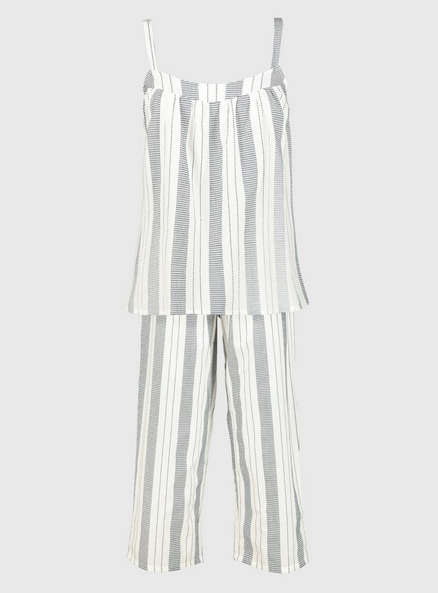 Womens White Woven Stripe Cami Cropped Pyjama Set Tu Clothing