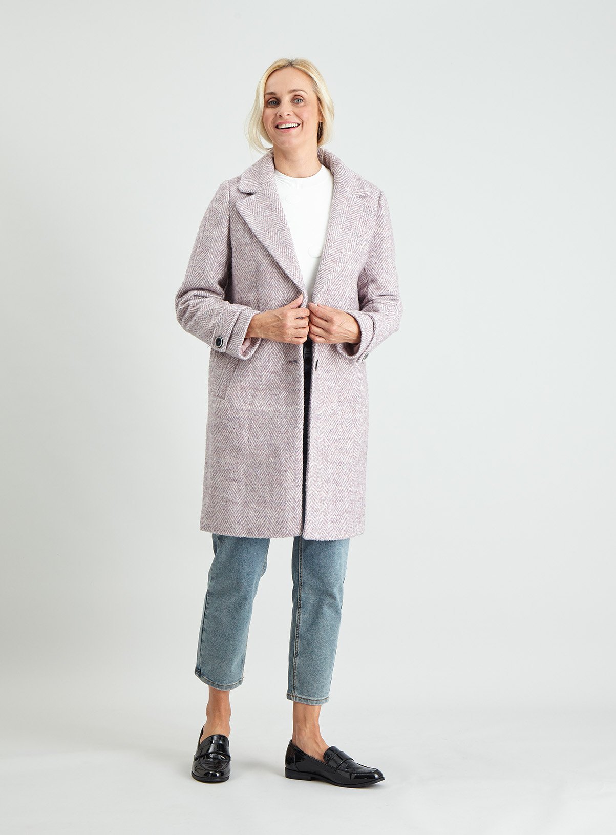 Lilac Herringbone Crombie Coat Review