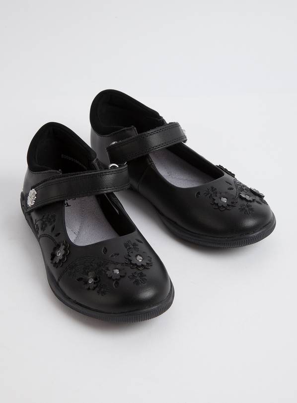 Black Floral School Shoes - 1