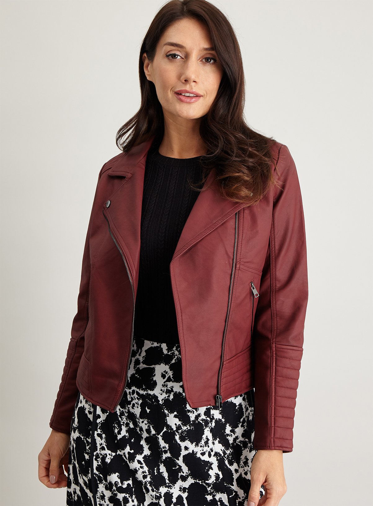 dark red leather jacket womens