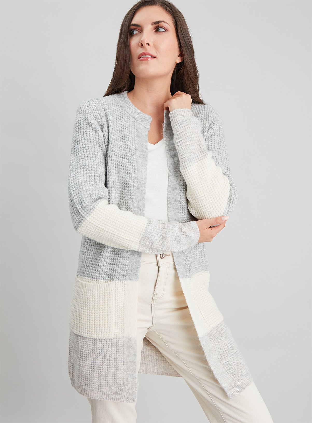 Grey Colour Block Waffle Knit Longline Coatigan Review