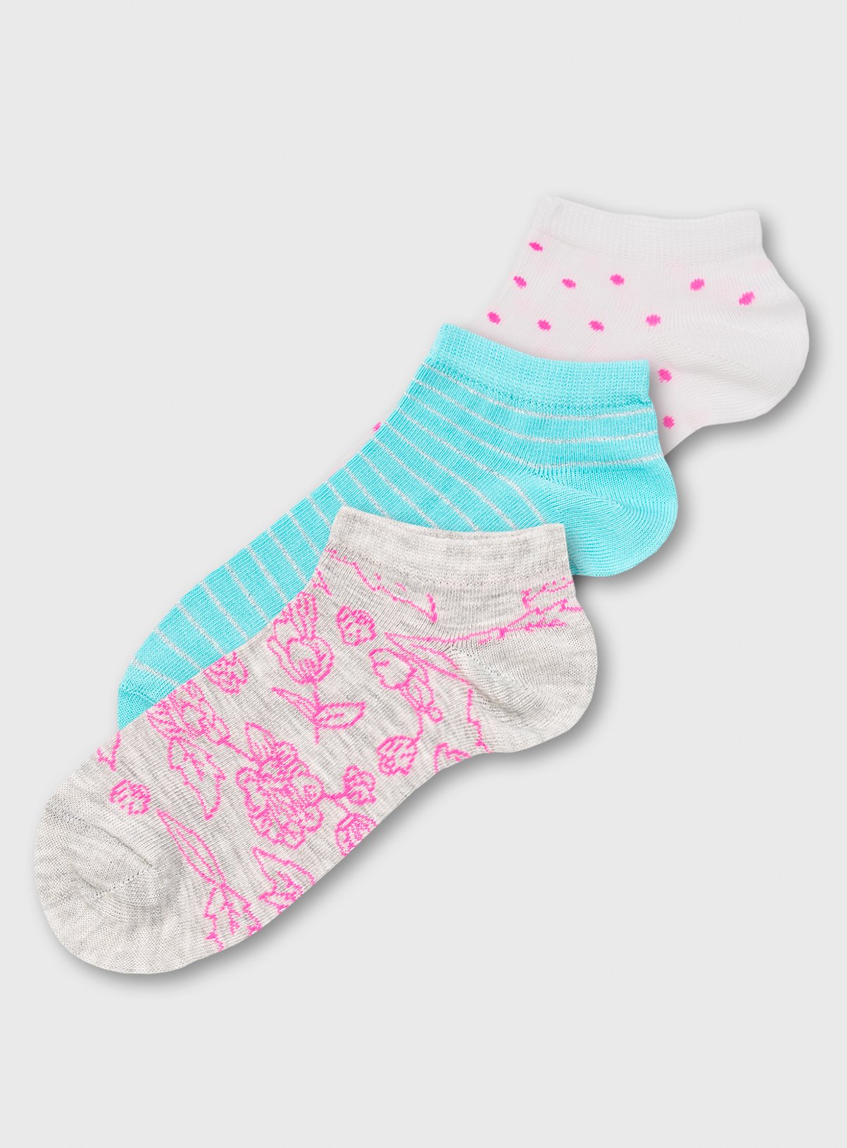 Pink & Blue Neon Floral Trainer Sock 3 Pack Review