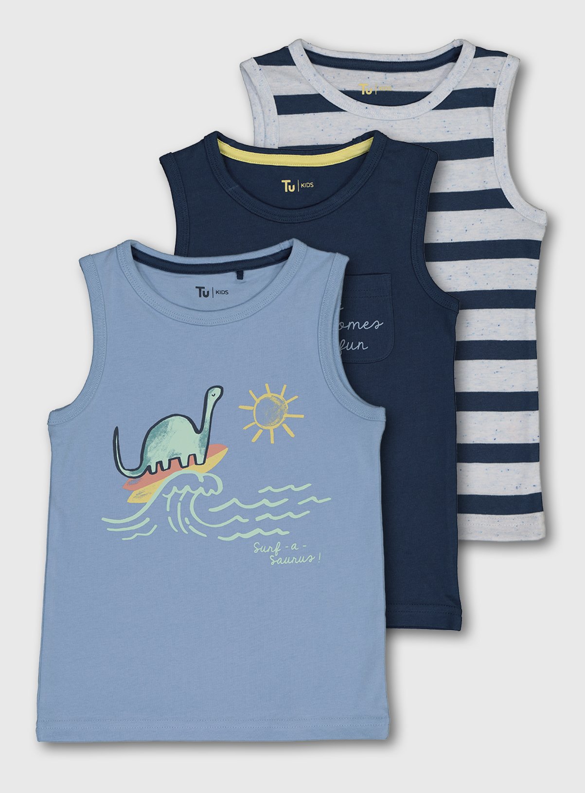 Dinosaur, Stripe & Navy Vest Top 3 Pack Review