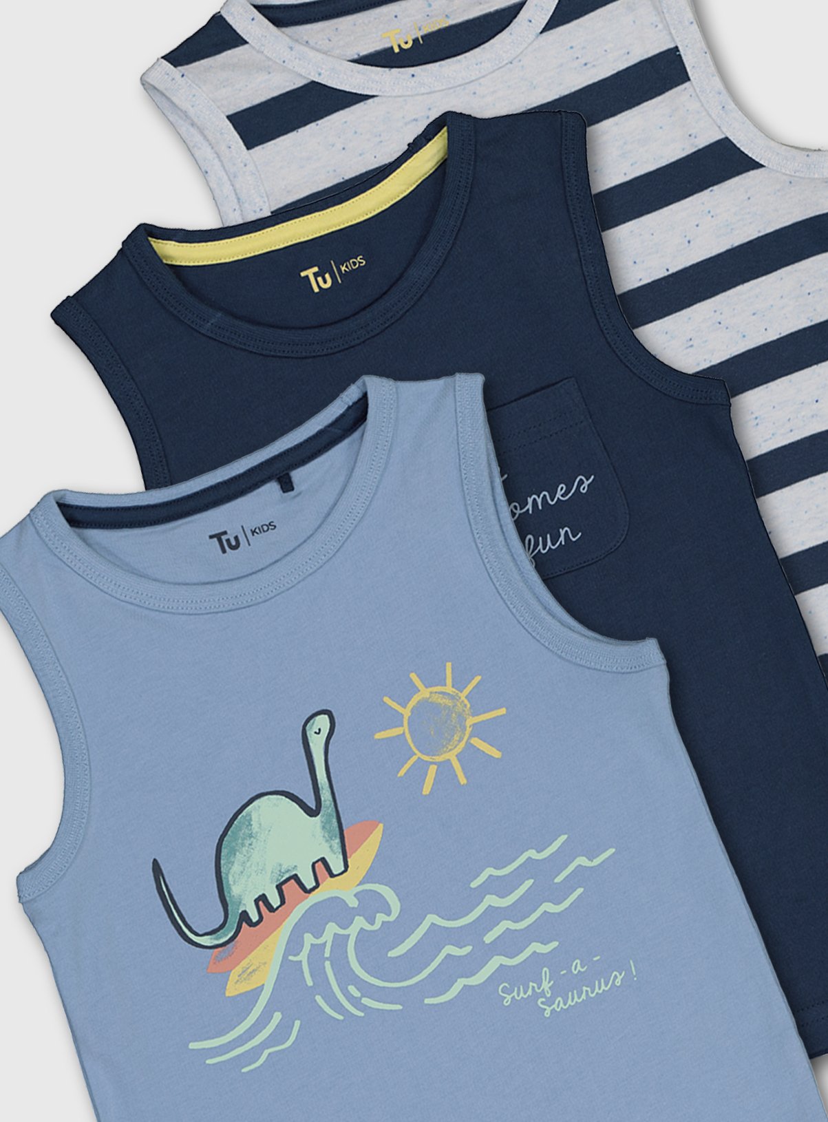 Dinosaur, Stripe & Navy Vest Top 3 Pack Review