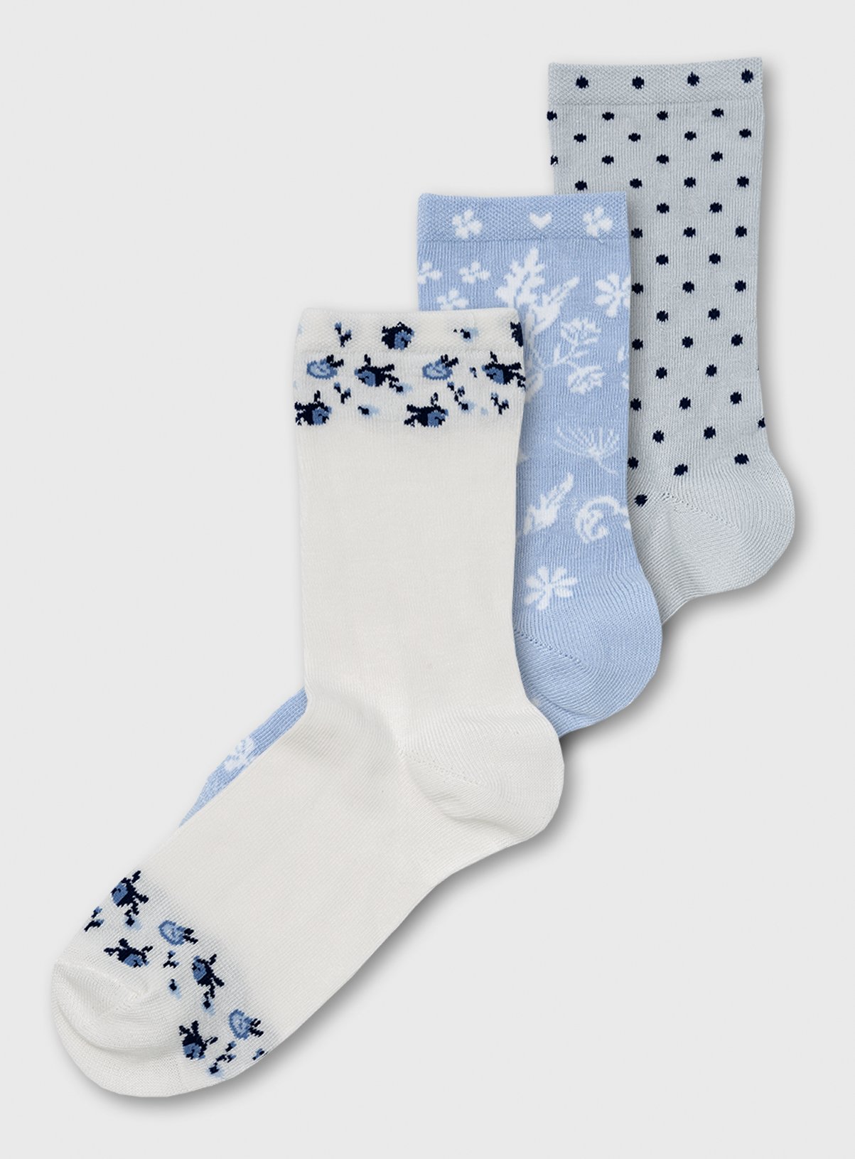 White, Blue & Grey Vintage Floral & Spot Ankle Sock 3 Pack - Review