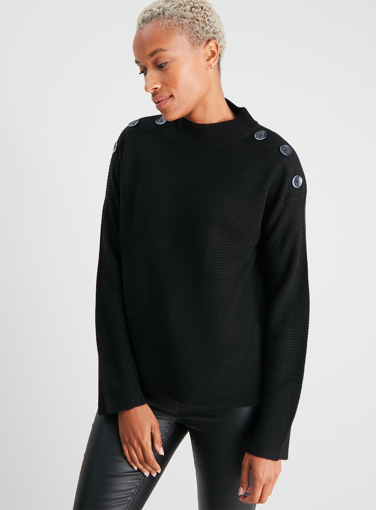 Black Ribbed Button Shoulder Jumper Review