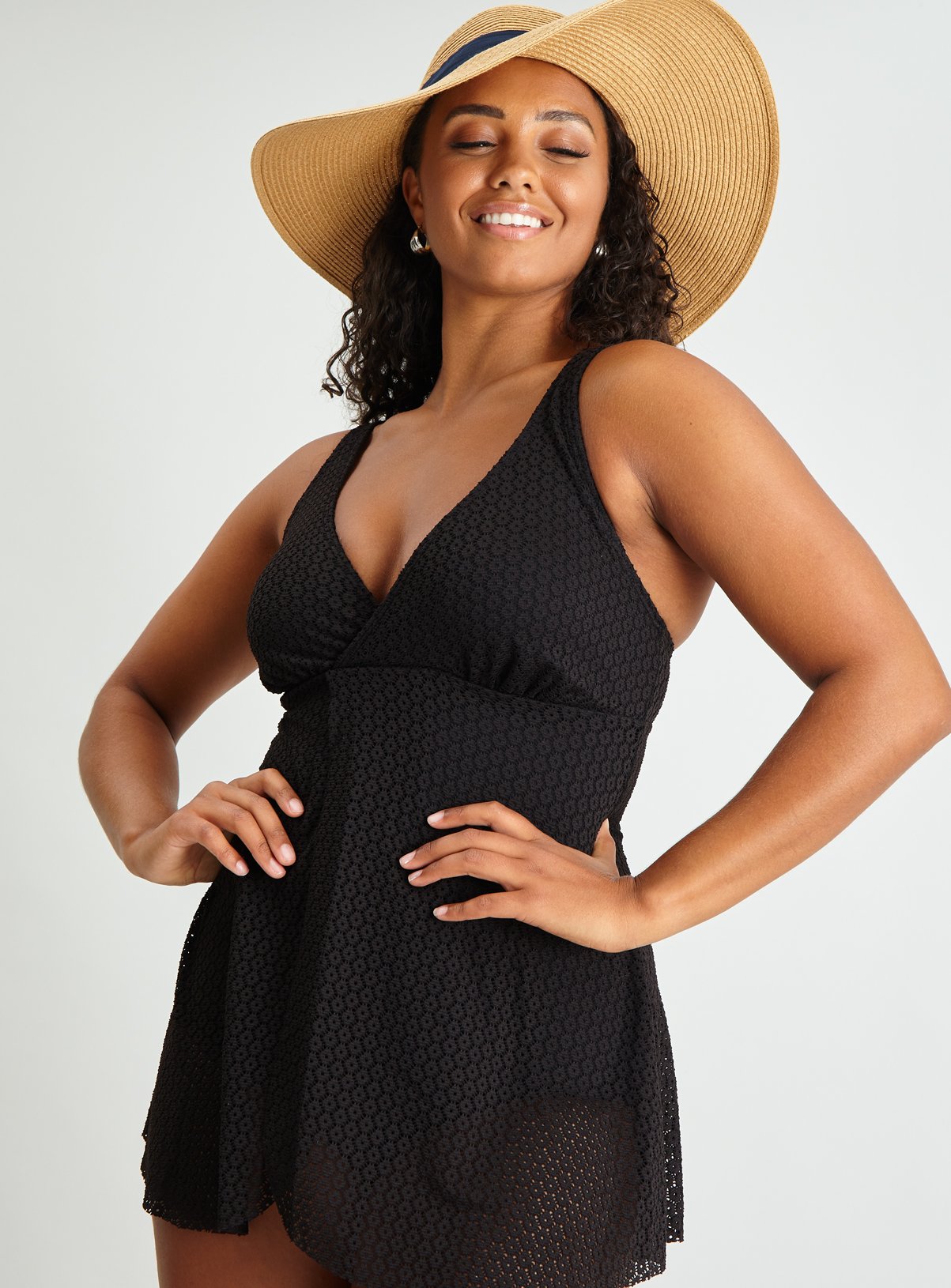 black lace swim dress