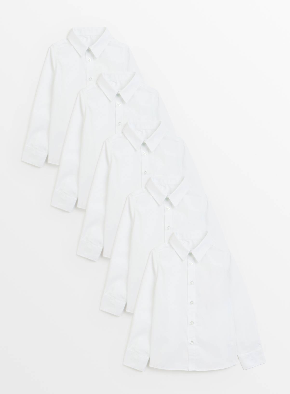 White Polyester Cotton Long Sleeve Shirts 5 Pack 9 years - Image 1