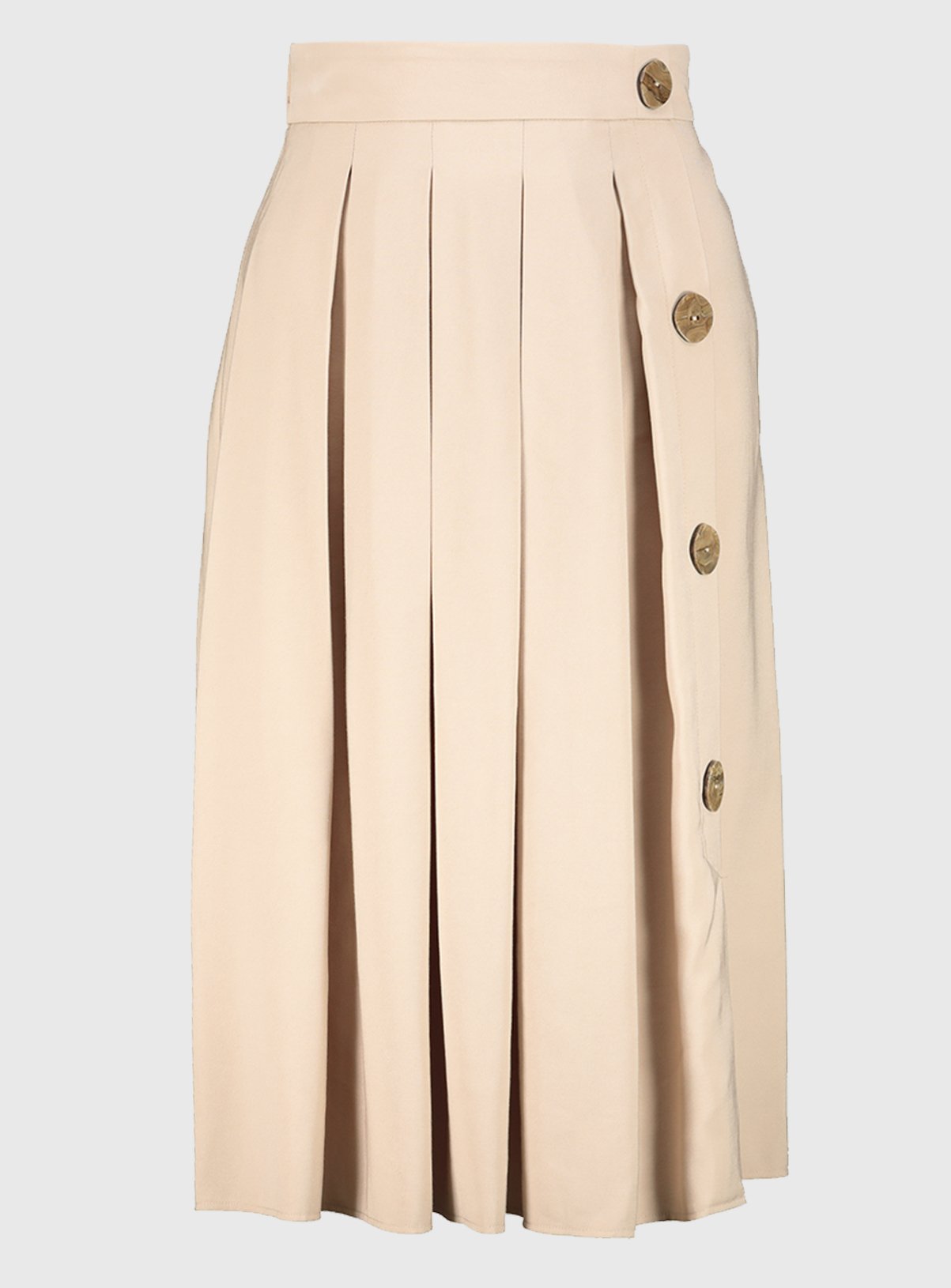 Cream Button Detail Box Pleat Midi Skirt Review