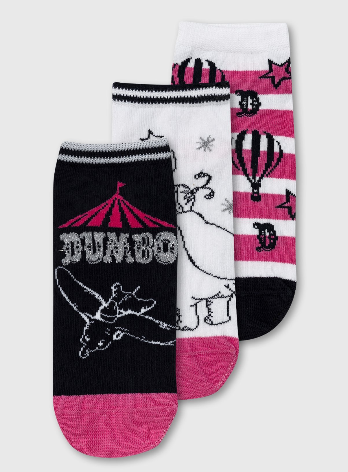 Disney Dumbo Pink & Monochrome Trainer Sock 3 Pack Review