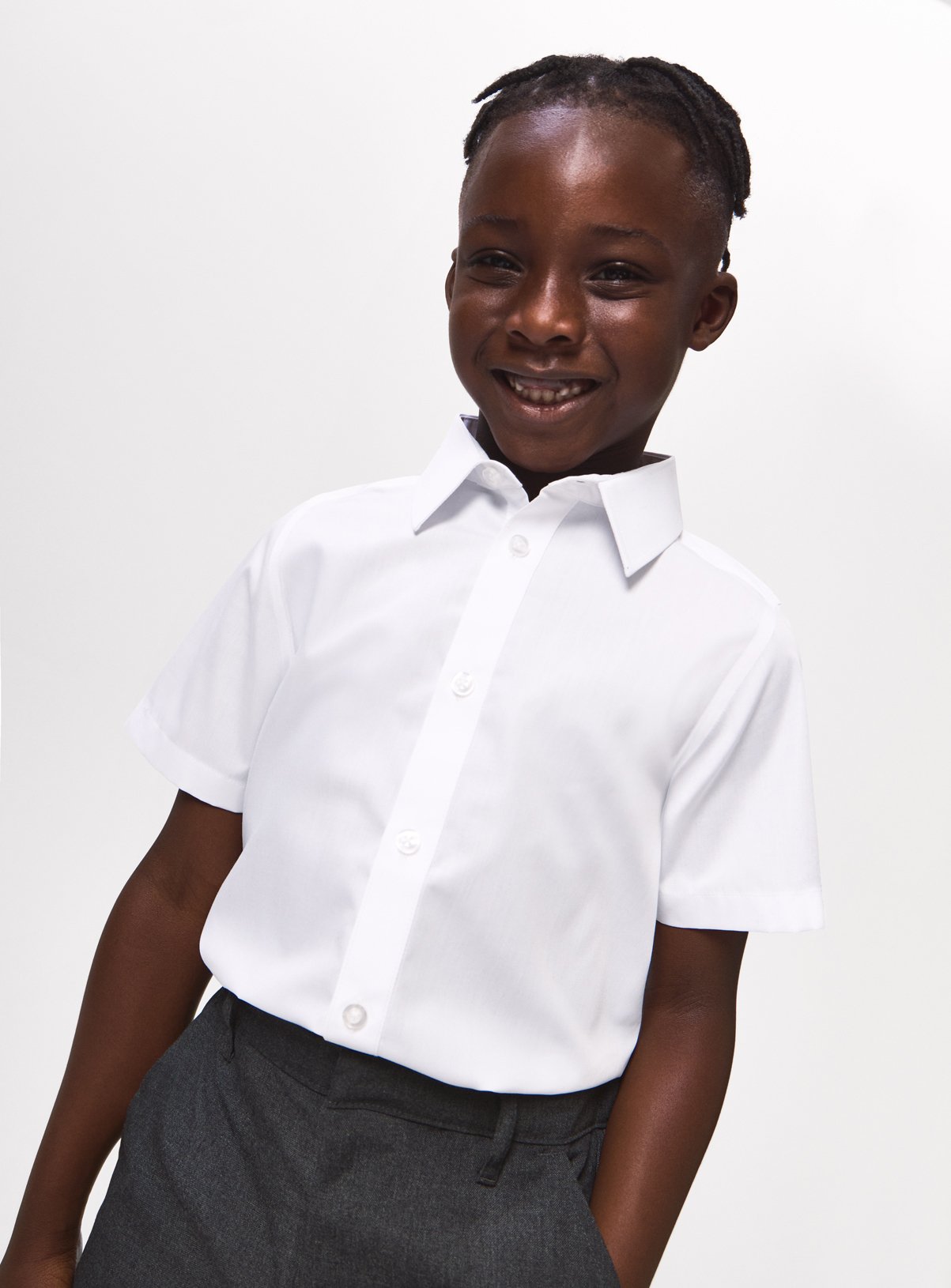 White 5 Pack White Short Sleeve Shirts (8 Years) - Tu by Sainsbury's